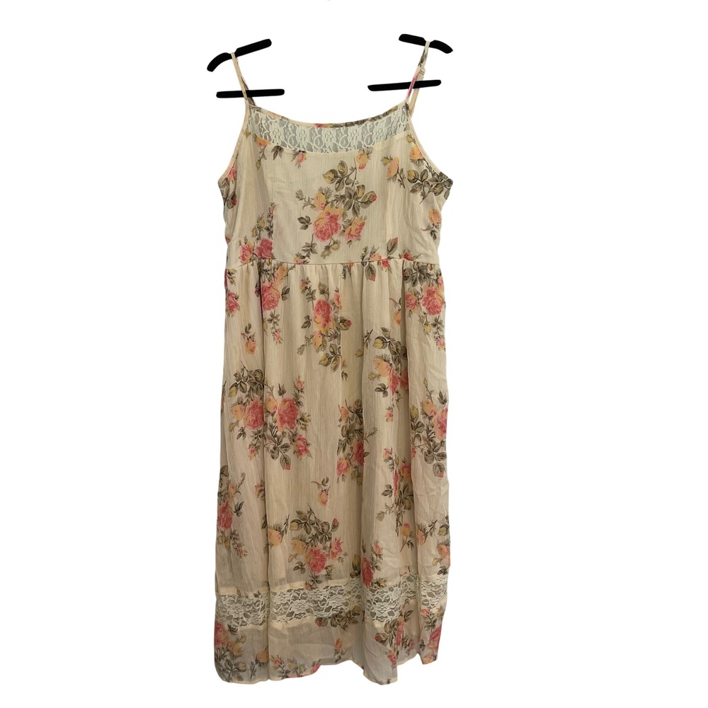 Band of Gypsies Floral Lace Smocked Midi Dress Large Boho Cottagecore